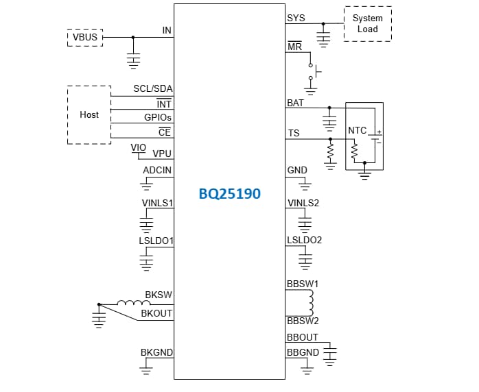 Schéma - Texas Instruments Chargeur de batterie linéaire bq25190